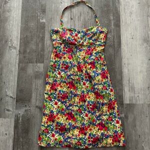 Anthropologie Girls From Savoy Floral Cotton Strapless Halter Mini Dress Size 8
